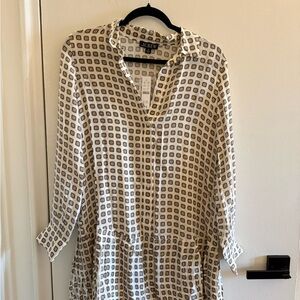 J.Crew White and Brown Geometric Shirt Dress